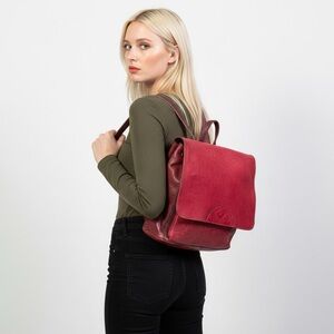 DIAGONAL PINK FUCHSIA AND PURPLE LEATHER BACKPACK BAG WOMENS